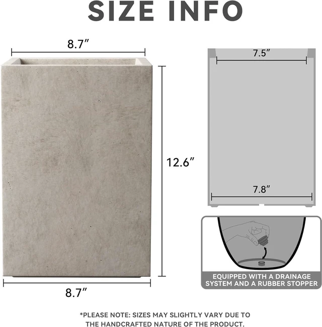 Alt view image 2 of 7 - Kante Small Tall Square Weathered Concrete Planter 12.6" H, Outdoor