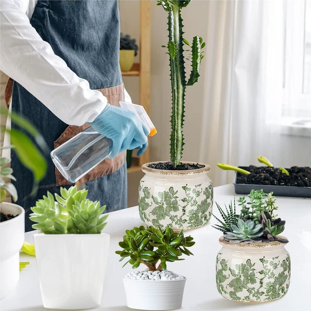 Alt view image 7 of 7 - 7.7" Large Ceramic Plant Pot Beige Green Vintage Floral Crackle Glaze Rustic Flowers Pot Decorative Planter with Drainage for Indoor Outdoor Plants Home Kitchen Office Decor Gift