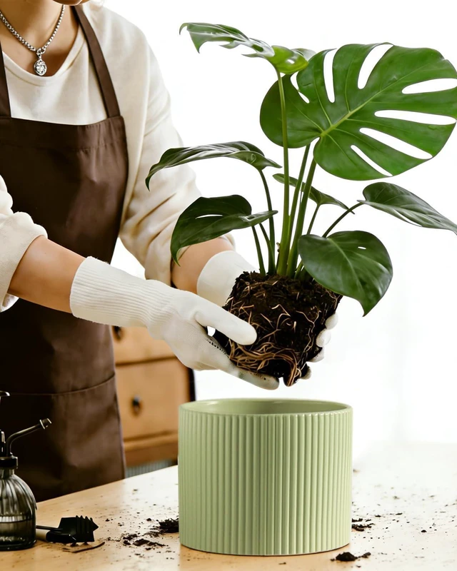 Alt view image 6 of 7 - Ceramic Plant Pots, 8.1 + 6 Inch Planters for Indoor Plants, Modern Flower Pot for Plant with Drainage, Medium Cylinder Flower Pots for Indoor/Outdoor, House Plants, Matte Green