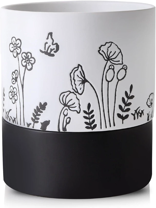 Main image of Nihow Self Watering Pots for Indoor Plants,6 Inch,White,Hand Painting