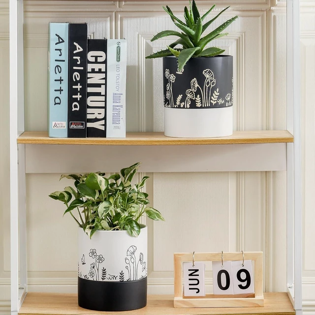 Alt view image 6 of 7 - Nihow Self Watering Pots for Indoor Plants,6 Inch,White,Hand Painting