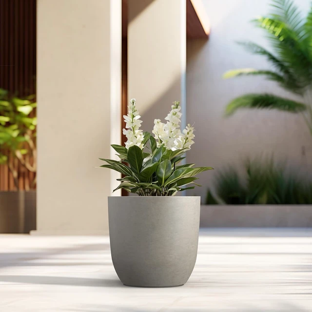 Alt view image 4 of 7 - Kante Accent Round Curved Weathered Concrete Planter 13.3" Dia, Outdoor