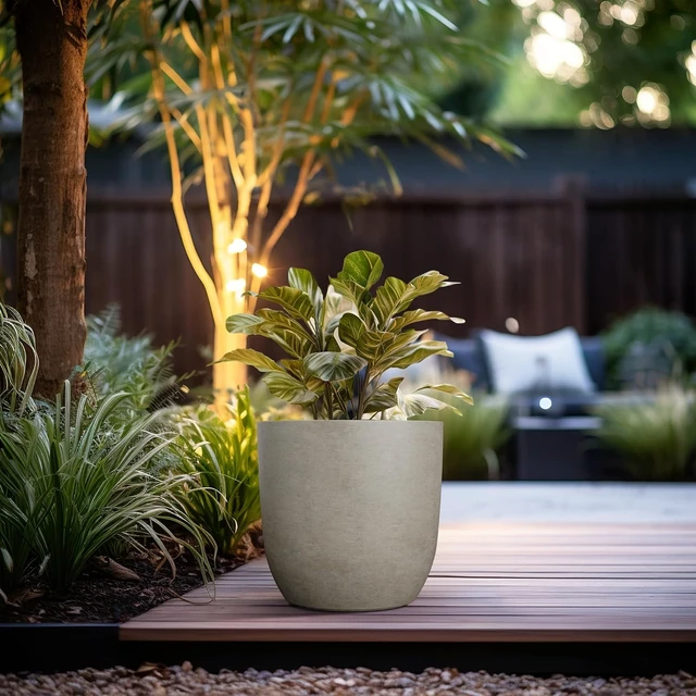 Alt view image 5 of 7 - Kante Accent Round Curved Weathered Concrete Planter 13.3" Dia, Outdoor