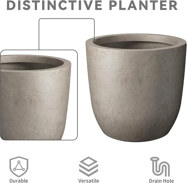 Alt view image 7 of 7 - Kante Accent Round Curved Weathered Concrete Planter 13.3" Dia, Outdoor