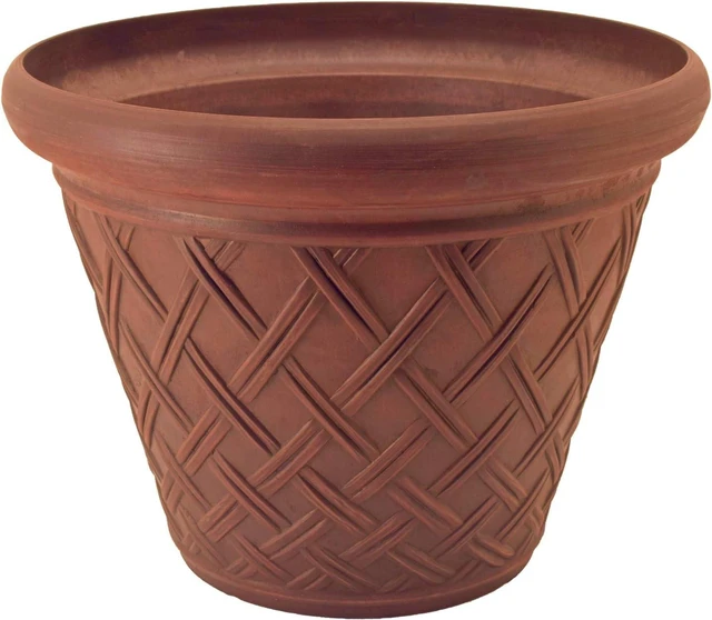 Alt view image 2 of 4 - 18-Inch Basket Weave Planter Pot, Terra Cotta, for Indoor & Outdoor Plants and Gardens