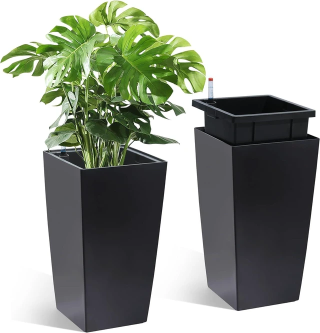 Main image of Garvee 16" Tall Planters Set of 2, OutdoorIndoor Planter Pots, Black