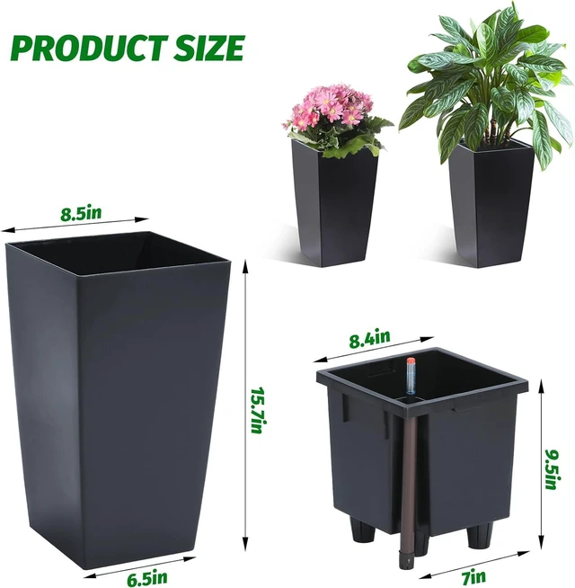 Alt view image 4 of 7 - Garvee 16" Tall Planters Set of 2, OutdoorIndoor Planter Pots, Black