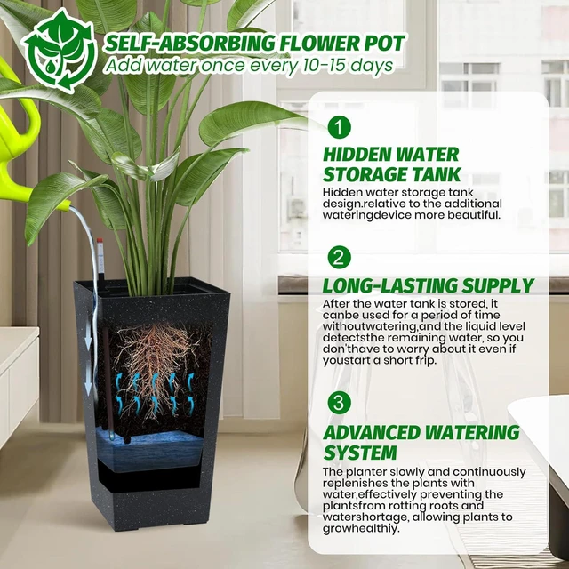 Alt view image 5 of 7 - Garvee 16" Tall Planters Set of 2, OutdoorIndoor Planter Pots, Black