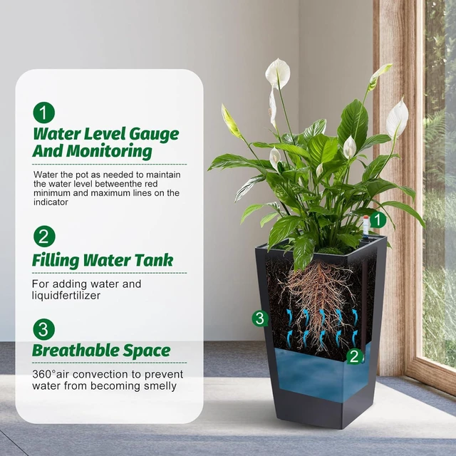 Alt view image 7 of 7 - Garvee 16" Tall Planters Set of 2, OutdoorIndoor Planter Pots, Black