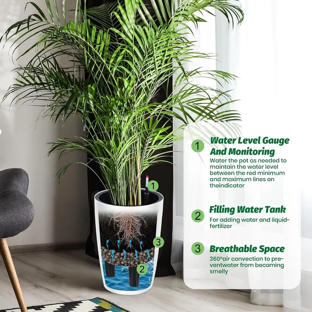 Alt view image 2 of 7 - 16" Tall Planter Set of 2, Self Watering Pots, Large Planter for Outdoor