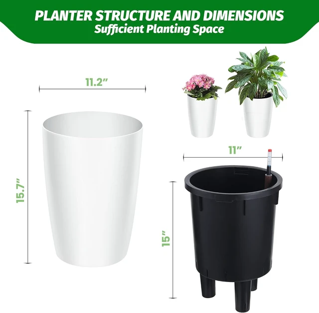 Alt view image 6 of 7 - 16" Tall Planter Set of 2, Self Watering Pots, Large Planter for Outdoor