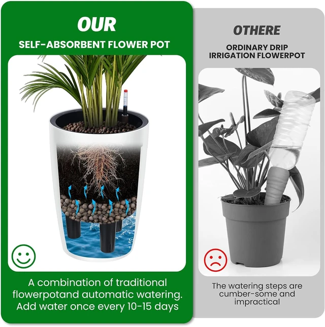Alt view image 3 of 7 - 16" Tall Planter Set of 2, Self Watering Pots, Large Planter for Outdoor