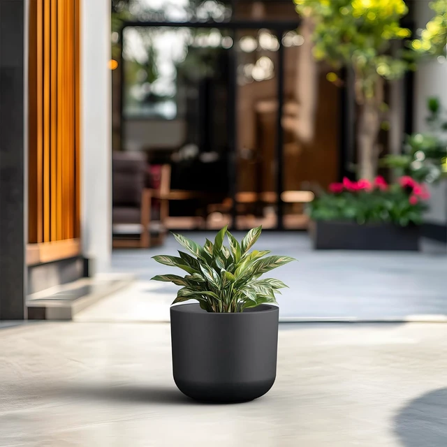 Alt view image 3 of 7 - Kante Accent Round Capsule Black Concrete Planter 11" Dia, Outdoor