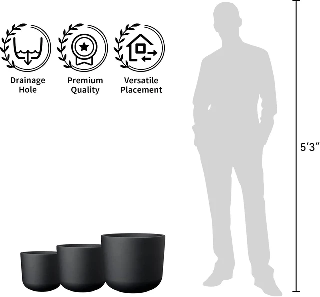 Alt view image 6 of 7 - Kante Accent Round Capsule Black Concrete Planter 11" Dia, Outdoor