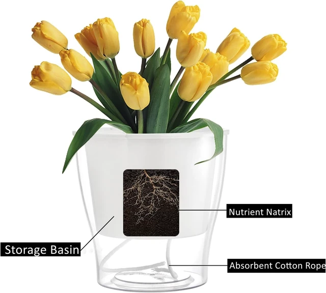 Alt view image 3 of 7 - ZOOFOX 4 Pack Self Watering Pots for Indoor Plants, 7 Inch Large Clear Plastic Automatic-Watering Plant Pot, Modern Decorative Pot for Indoor Plants, Flowers, Herb, Aloe, Orchid, African Violets