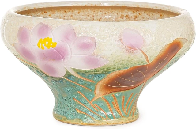 Alt view image 2 of 7 - Sungmor 9.6 Inch Large Succulent Plant Pots, Pretty Hand Painted Ceramic Planter with Drainage, Indoor Outdoor Cactus Planter Bonsai Pot, Flower Pot for Indoor Plants Garden Windowsill Desktop Decor
