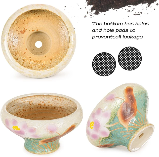 Alt view image 5 of 7 - Sungmor 9.6 Inch Large Succulent Plant Pots, Pretty Hand Painted Ceramic Planter with Drainage, Indoor Outdoor Cactus Planter Bonsai Pot, Flower Pot for Indoor Plants Garden Windowsill Desktop Decor