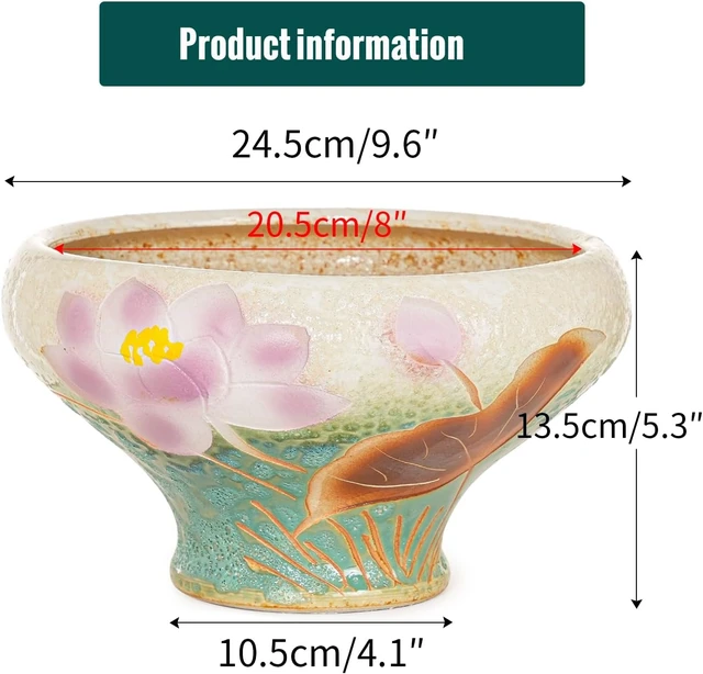 Alt view image 6 of 7 - Sungmor 9.6 Inch Large Succulent Plant Pots, Pretty Hand Painted Ceramic Planter with Drainage, Indoor Outdoor Cactus Planter Bonsai Pot, Flower Pot for Indoor Plants Garden Windowsill Desktop Decor