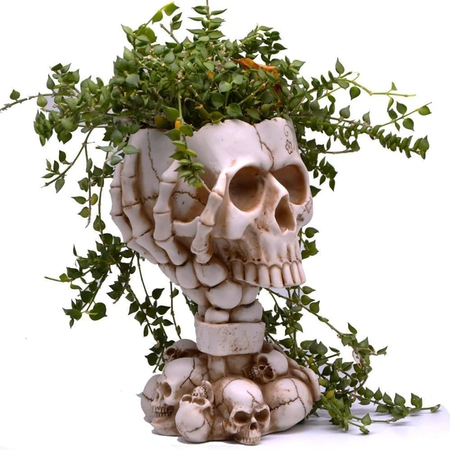 Main image of Skull Planter, Goth Flower Pot, Gothic Plant Pots, Succulent Pots with Drainage, Halloween Plant Pot, Tall White Skulls Statue, Funny Desk Home Decor, Cool Figurines Flower Pots Gift for Mother Father