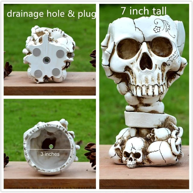 Alt view image 3 of 7 - Skull Planter, Goth Flower Pot, Gothic Plant Pots, Succulent Pots with Drainage, Halloween Plant Pot, Tall White Skulls Statue, Funny Desk Home Decor, Cool Figurines Flower Pots Gift for Mother Father