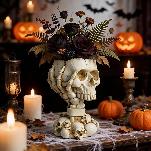 Alt view image 6 of 7 - Skull Planter, Goth Flower Pot, Gothic Plant Pots, Succulent Pots with Drainage, Halloween Plant Pot, Tall White Skulls Statue, Funny Desk Home Decor, Cool Figurines Flower Pots Gift for Mother Father