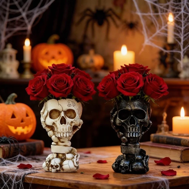 Alt view image 7 of 7 - Skull Planter, Goth Flower Pot, Gothic Plant Pots, Succulent Pots with Drainage, Halloween Plant Pot, Tall White Skulls Statue, Funny Desk Home Decor, Cool Figurines Flower Pots Gift for Mother Father