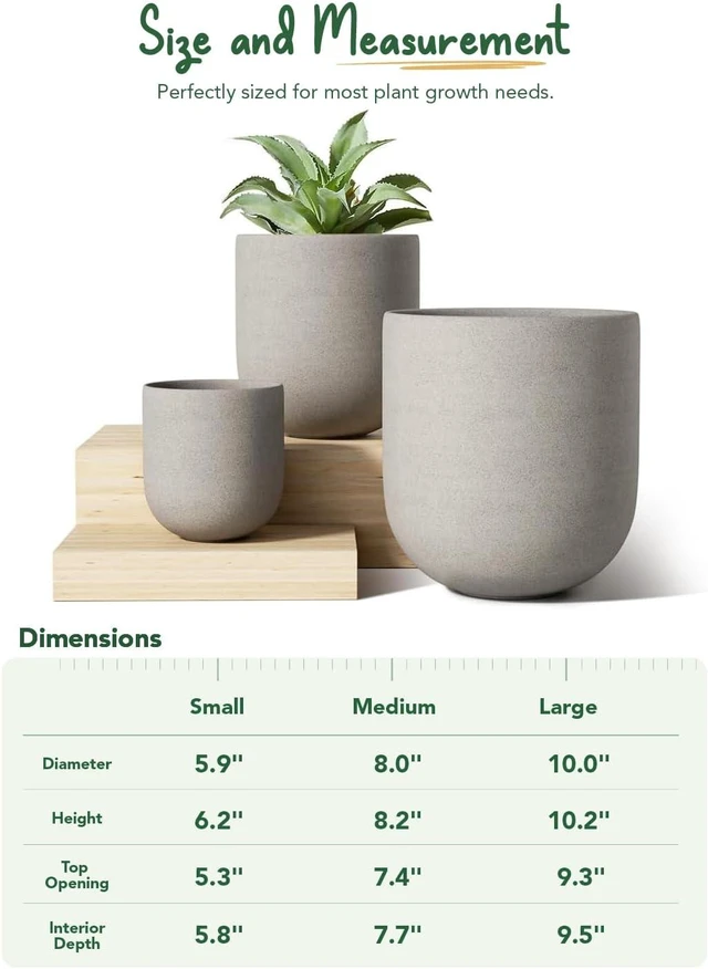 Alt view image 4 of 6 - LE TAUCI 6, 8 & 10 Inch Ceramic Planter Set for Indoor Plants, Neutral Gray