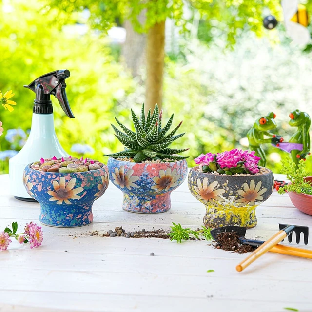 Alt view image 3 of 7 - Sungmor 4in Ceramic Succulent Planters Style-g (Dia.: 4.9inch & H: 3.5inch)