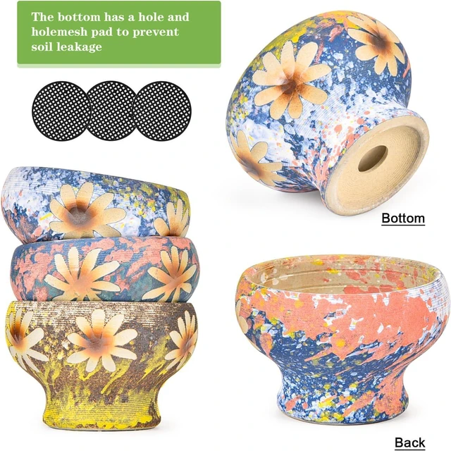 Alt view image 5 of 7 - Sungmor 4in Ceramic Succulent Planters Style-g (Dia.: 4.9inch & H: 3.5inch)