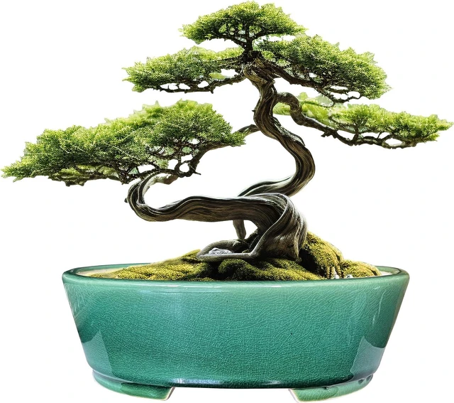 Main image of 2pcs Green Ceramic Bonsai Planter Pots with Bamboo Tray 6.2 & 5.3, Rectangular Glazed Bonsai & Succulent Cactus Starter Pot with Drainage Ice Crack Design (Crackle Glazed 9")
