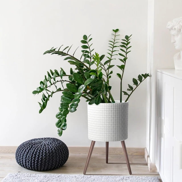 Alt view image 2 of 6 - D'vine Dev Planter Pot with Wood Stand, 16 in, Matte White, 88-Z-E-1