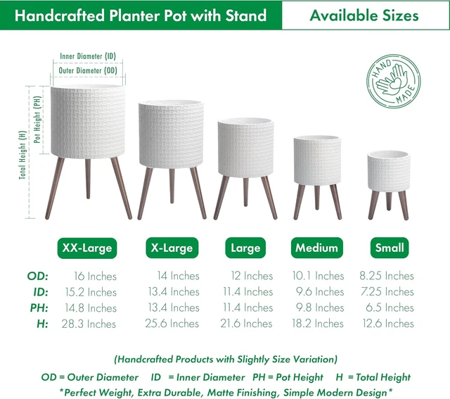 Alt view image 3 of 6 - D'vine Dev Planter Pot with Wood Stand, 16 in, Matte White, 88-Z-E-1