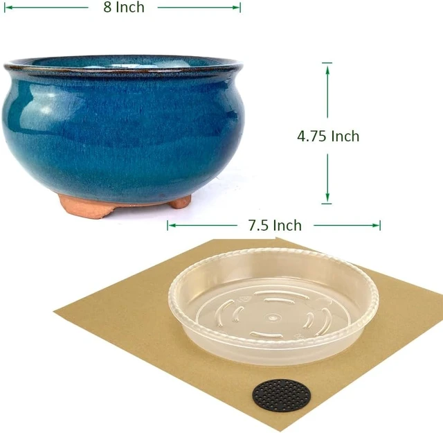 Alt view image 7 of 7 - 8 Inch Succulent Pot with Drainage and Saucer Glazed Terracotta Round Ceramic Succulent Planter Cactus Bonsai Plant Pot (Dark Green)