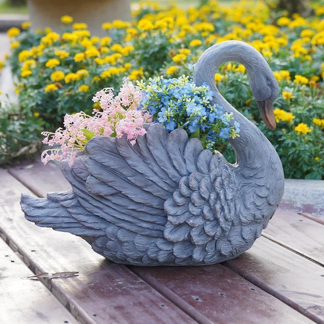Main image of Unique Planters Swan Flower Pot Large 18.5 Inch Planter Pots for Indoor Outdoor Concrete Finish Animal Swan Planters Resin Planter Garden Decoration Pot for Plants 18.5*9.75*14.5 Inch LC Lcdecohome
