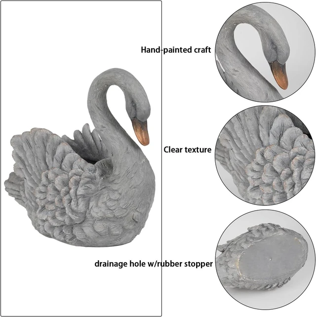 Alt view image 2 of 7 - Unique Planters Swan Flower Pot Large 18.5 Inch Planter Pots for Indoor Outdoor Concrete Finish Animal Swan Planters Resin Planter Garden Decoration Pot for Plants 18.5*9.75*14.5 Inch LC Lcdecohome