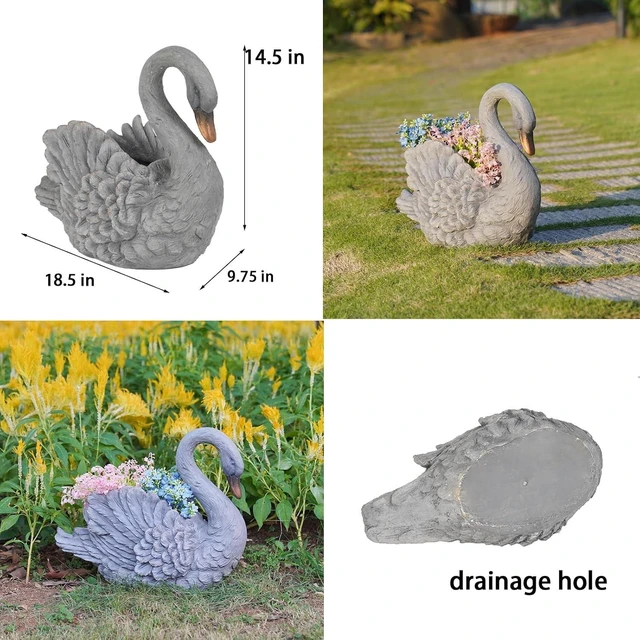 Alt view image 4 of 7 - Unique Planters Swan Flower Pot Large 18.5 Inch Planter Pots for Indoor Outdoor Concrete Finish Animal Swan Planters Resin Planter Garden Decoration Pot for Plants 18.5*9.75*14.5 Inch LC Lcdecohome