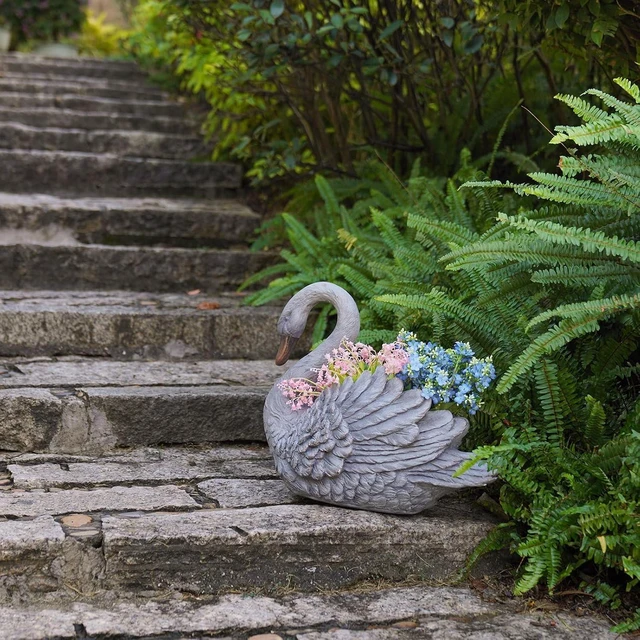 Alt view image 5 of 7 - Unique Planters Swan Flower Pot Large 18.5 Inch Planter Pots for Indoor Outdoor Concrete Finish Animal Swan Planters Resin Planter Garden Decoration Pot for Plants 18.5*9.75*14.5 Inch LC Lcdecohome