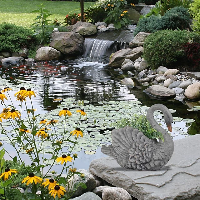 Alt view image 6 of 7 - Unique Planters Swan Flower Pot Large 18.5 Inch Planter Pots for Indoor Outdoor Concrete Finish Animal Swan Planters Resin Planter Garden Decoration Pot for Plants 18.5*9.75*14.5 Inch LC Lcdecohome