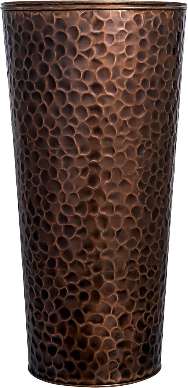 Main image of H Potter 28 Inch Round Column Planter, Hammered Antique Copper Finish