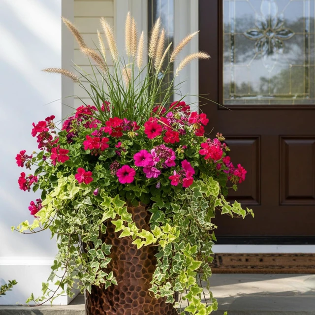 Alt view image 4 of 7 - H Potter 28 Inch Round Column Planter, Hammered Antique Copper Finish