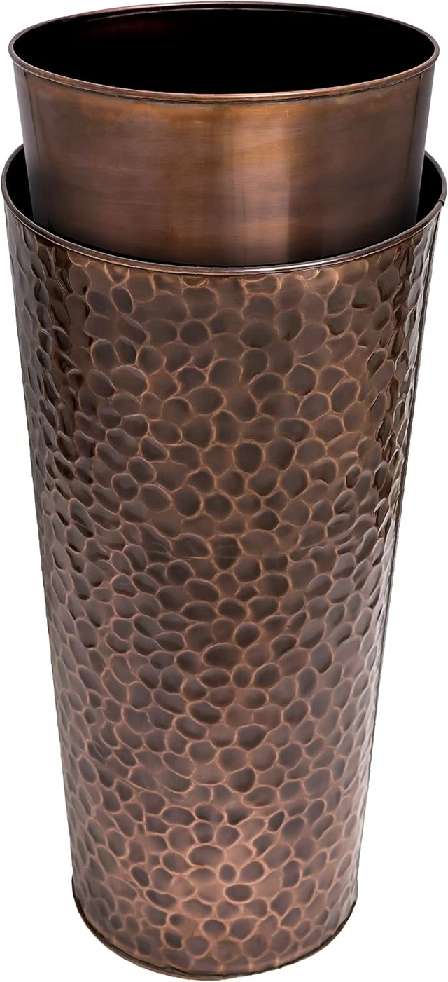 Alt view image 6 of 7 - H Potter 28 Inch Round Column Planter, Hammered Antique Copper Finish