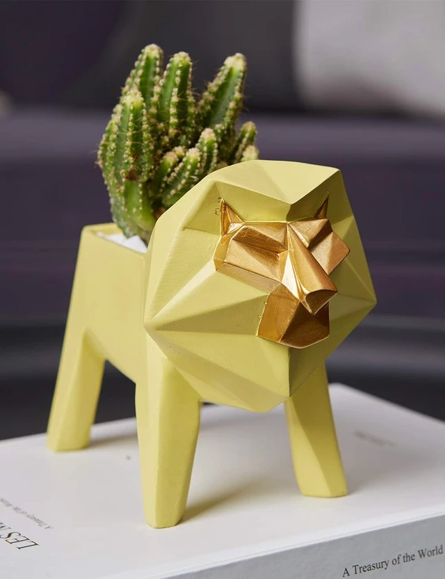 Alt view image 2 of 7 - HAUCOZE Lion Planter Succulent Pot Animal Statue Modern Decor 6.3 Inch