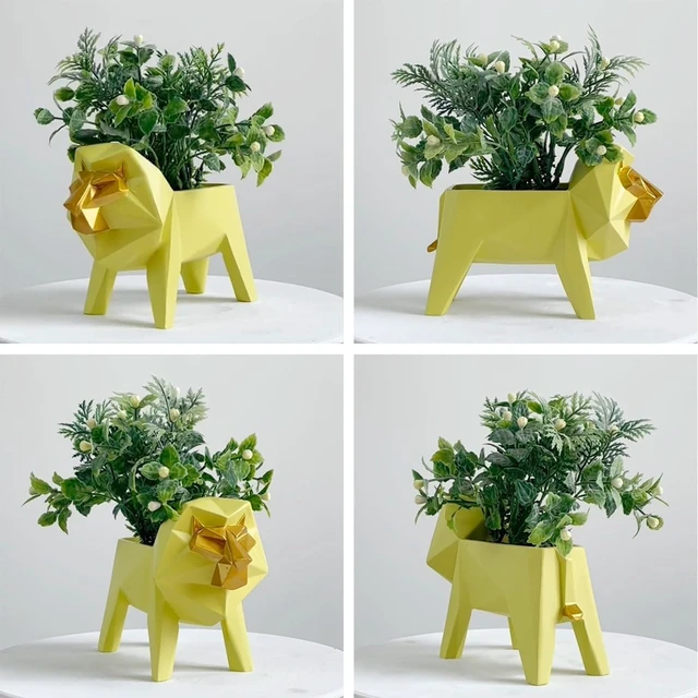 Main image of HAUCOZE Lion Planter Succulent Pot Animal Statue Modern Decor 6.3 Inch