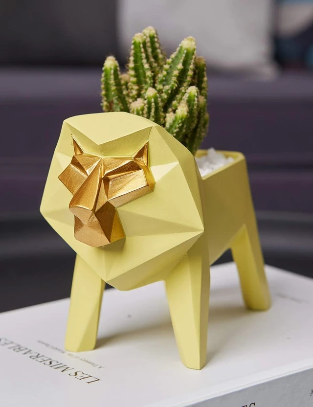 Alt view image 5 of 7 - HAUCOZE Lion Planter Succulent Pot Animal Statue Modern Decor 6.3 Inch