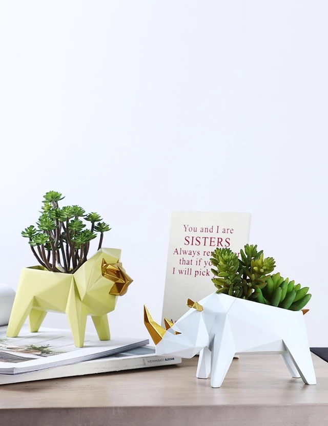 Alt view image 7 of 7 - HAUCOZE Lion Planter Succulent Pot Animal Statue Modern Decor 6.3 Inch