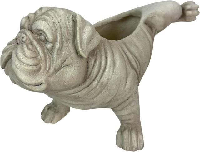 Main image of Bulldog Animal Planter, 18 Inch Wide White Antique Stone Finish