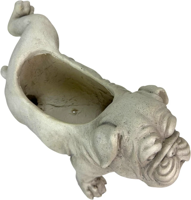 Alt view image 3 of 7 - Bulldog Animal Planter, 18 Inch Wide White Antique Stone Finish