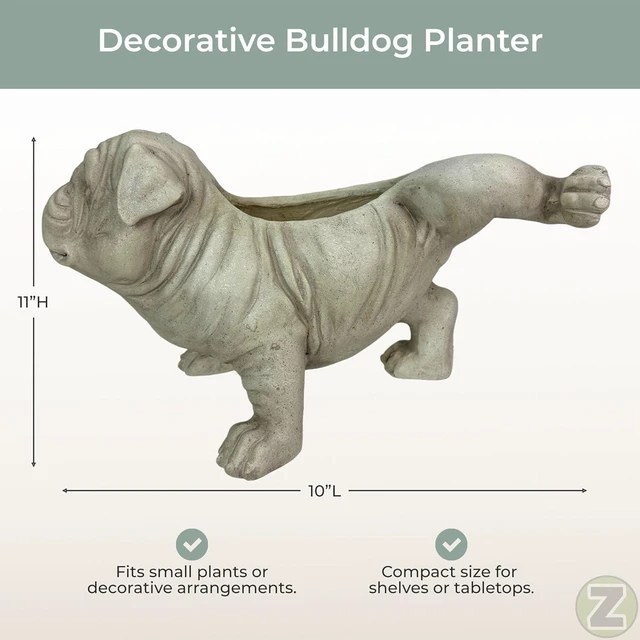 Alt view image 4 of 7 - Bulldog Animal Planter, 18 Inch Wide White Antique Stone Finish