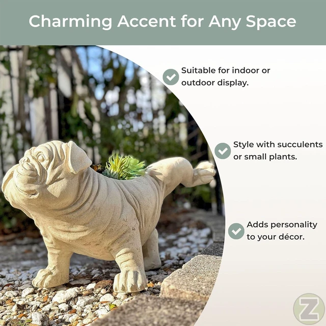 Alt view image 5 of 7 - Bulldog Animal Planter, 18 Inch Wide White Antique Stone Finish
