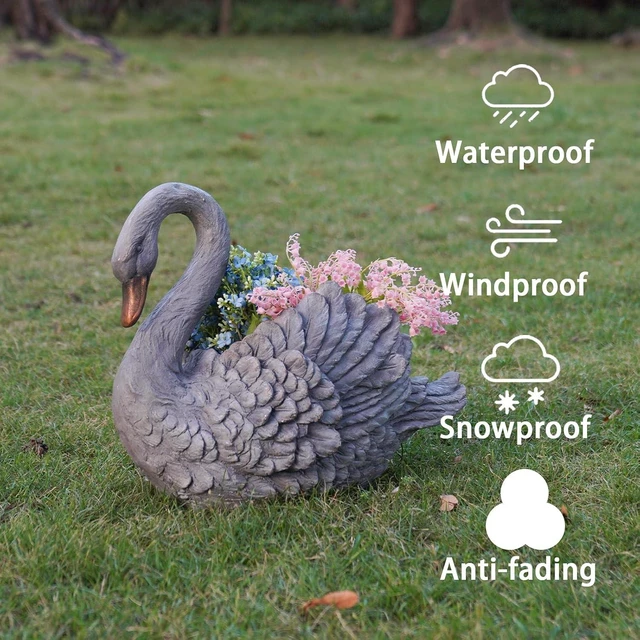 Alt view image 3 of 7 - Unique Planters Swan Flower Pot Large 18.5 Inch Planter Pots for Indoor Outdoor Concrete Finish Animal Swan Planters Resin Planter Garden Decoration Pot for Plants 18.5*9.75*14.5 Inch LC Lcdecohome